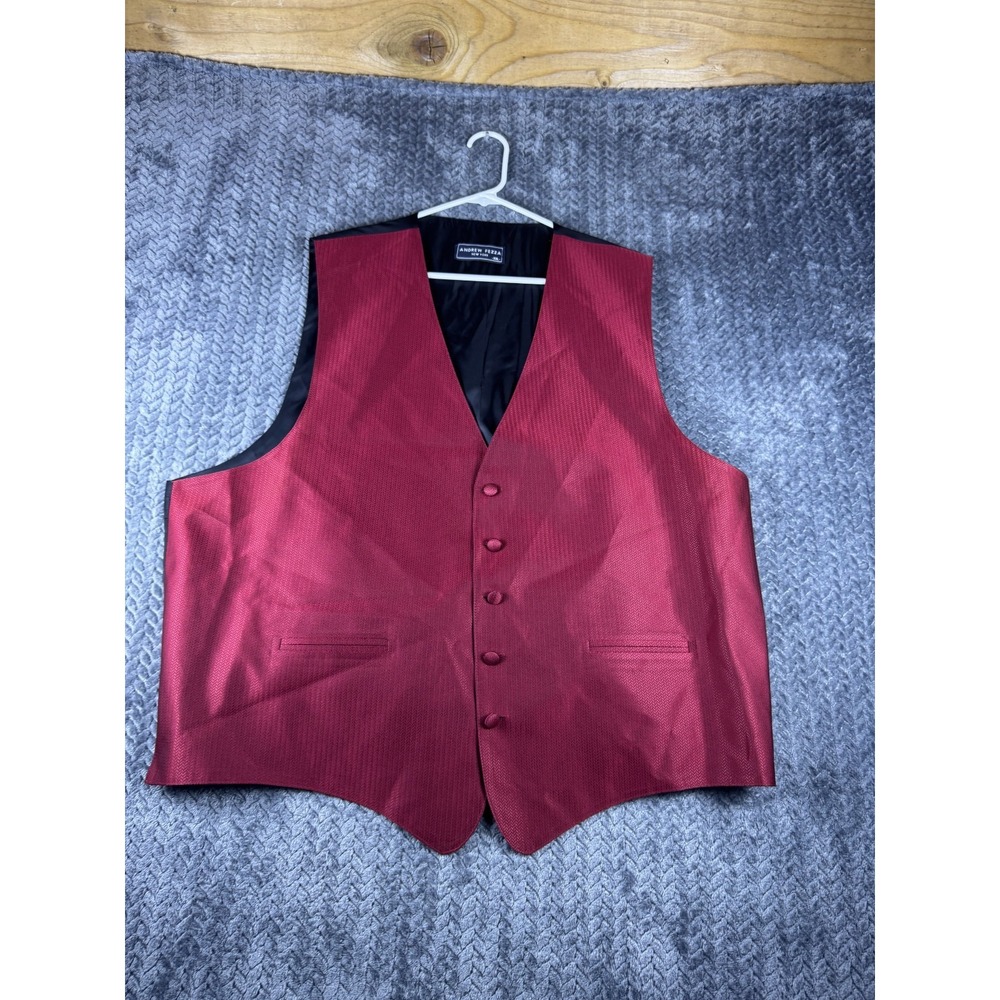 Andrew Fezza Tuxedo Vest Mens 2XL Burgundy Jacquard Herringbone Elegant USA Made
